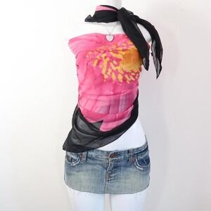 pink floral silk scarf y2k scarf top headscarf mcbling